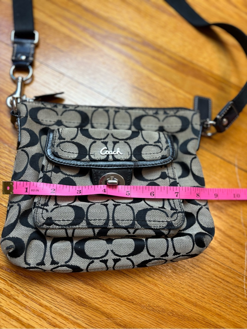 Coach Black and Tan Signature Crossbody with Turn-Lock Pocket - Picture 7 of 16